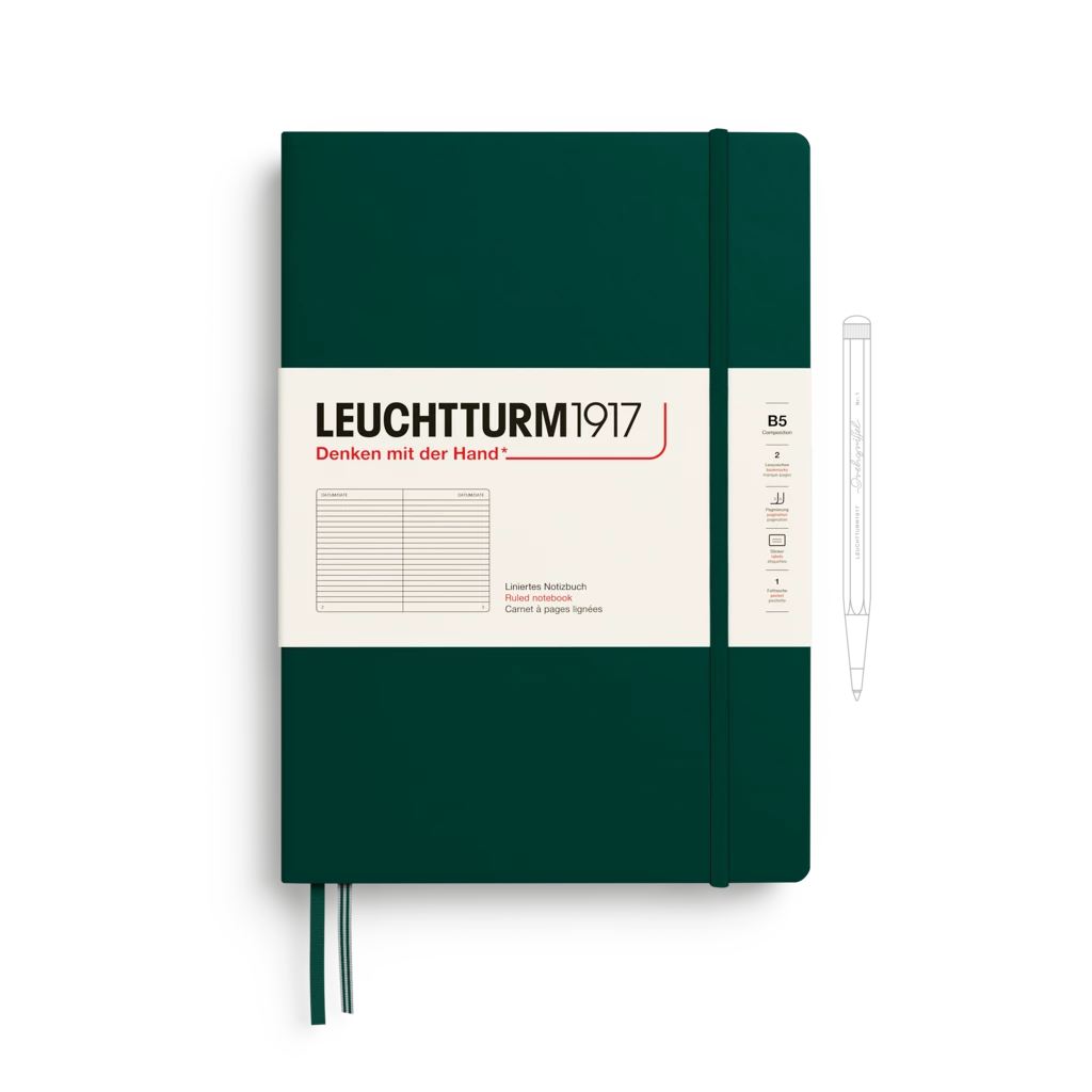 Notizbuch Composition (B5), Hardcover, 219 nummerierte Seiten, Forest Green, Liniert