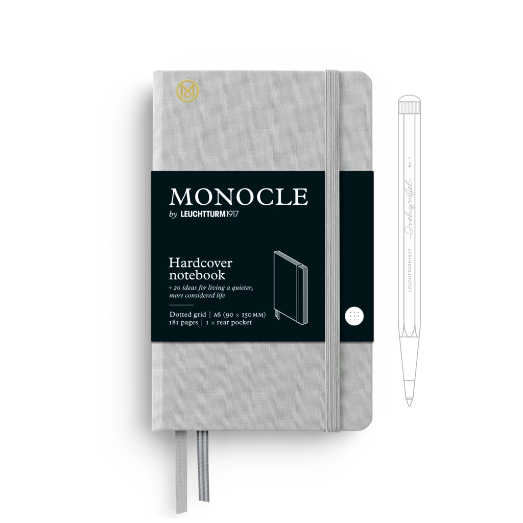 Notebook A6 Monocle, Hardcover, 192 numbered pages, Light Grey, dotted