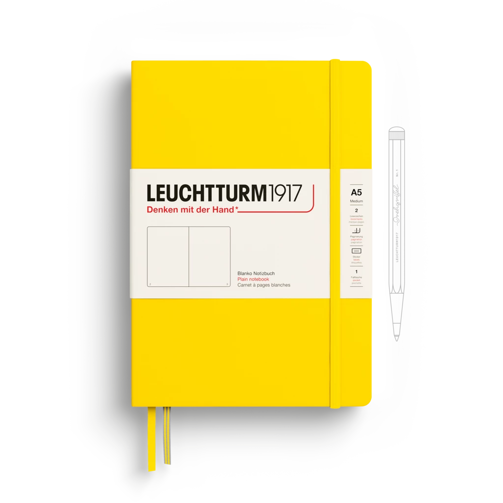 Notizbuch Medium (A5), Hardcover, 251 nummerierte Seiten, Zitrone Blanko Notizbuch Medium (A5), Hardcover, 251 nummerierte Seiten, Zitrone Blanko