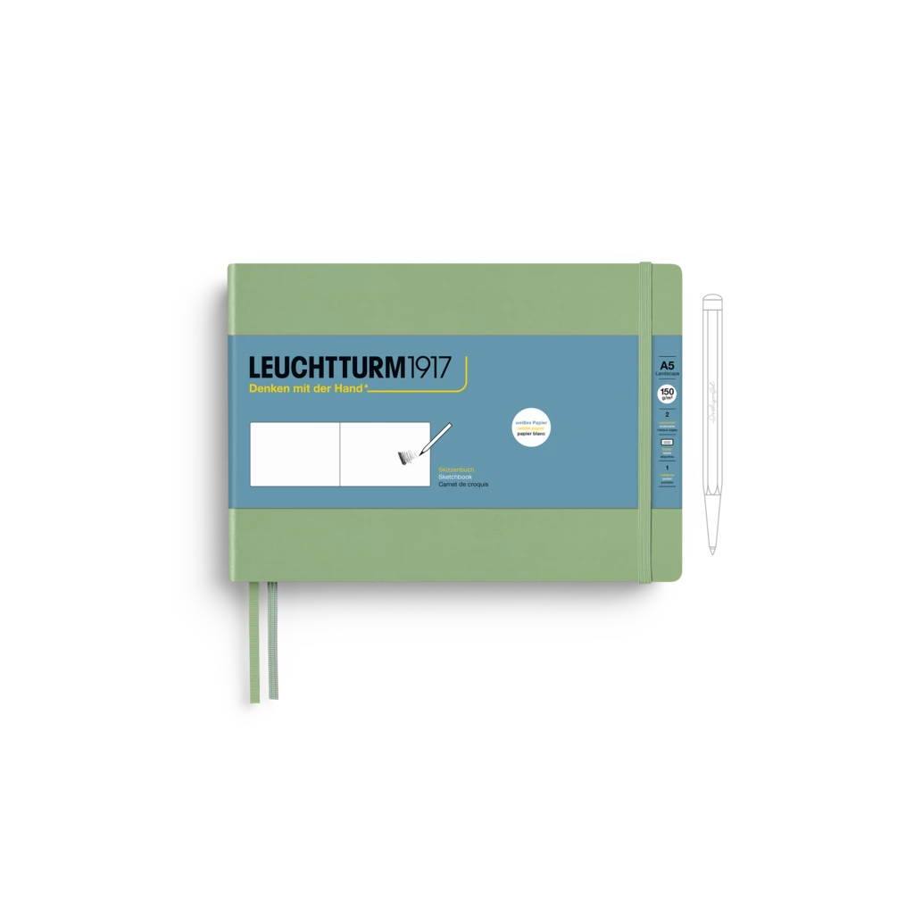 Skizzenbuch Landscape (A5 Querformat), Hardcover, 112 Seiten (150 g/qm), blanko, Salbei Skizzenbuch Landscape (A5 Querformat), Hardcover, 112 Seiten (150 g/qm), blanko, Salbei