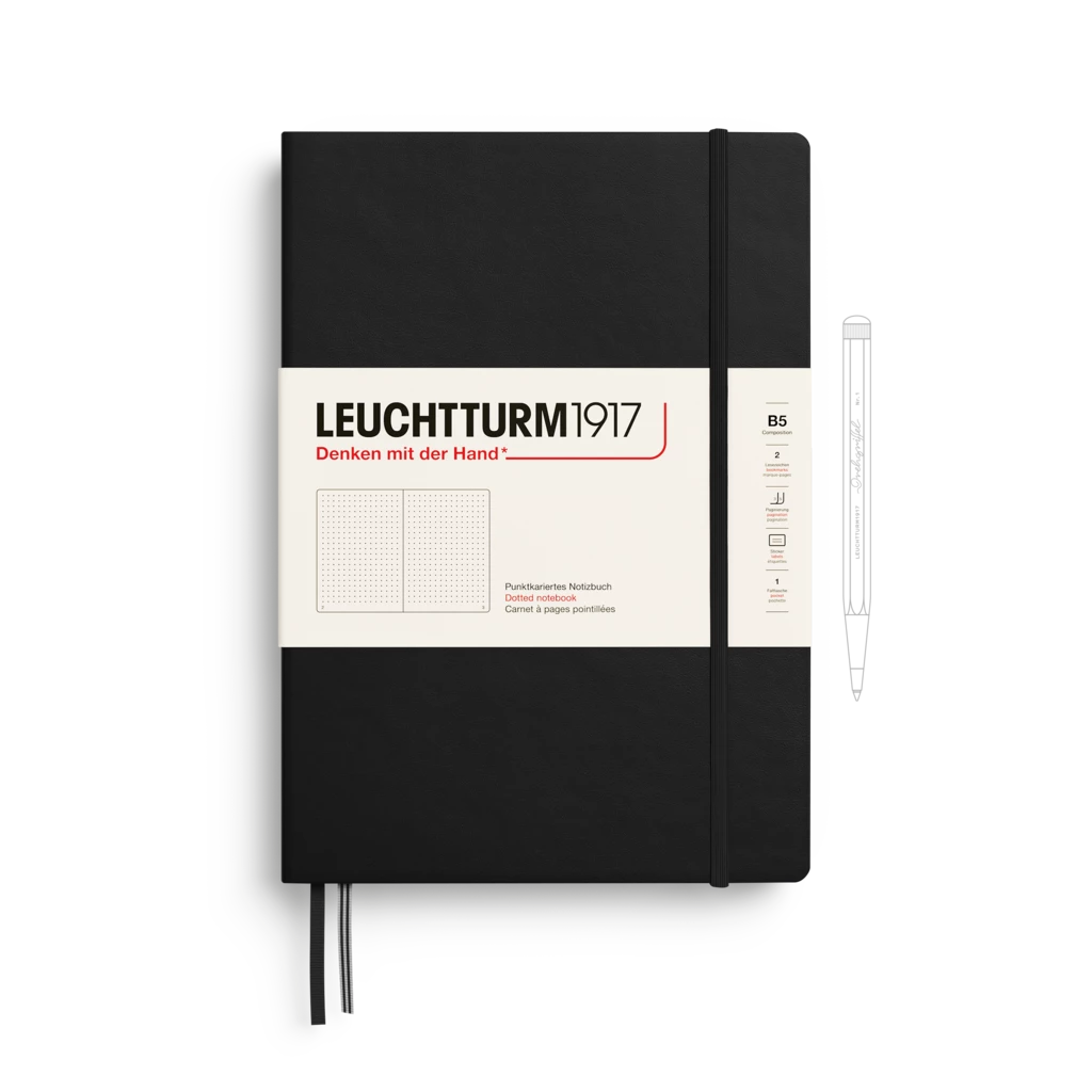 Notizbuch Composition (B5), Hardcover, 219 nummerierte Seiten, Schwarz, Dotted Notizbuch Composition (B5), Hardcover, 219 nummerierte Seiten, Schwarz, Dotted