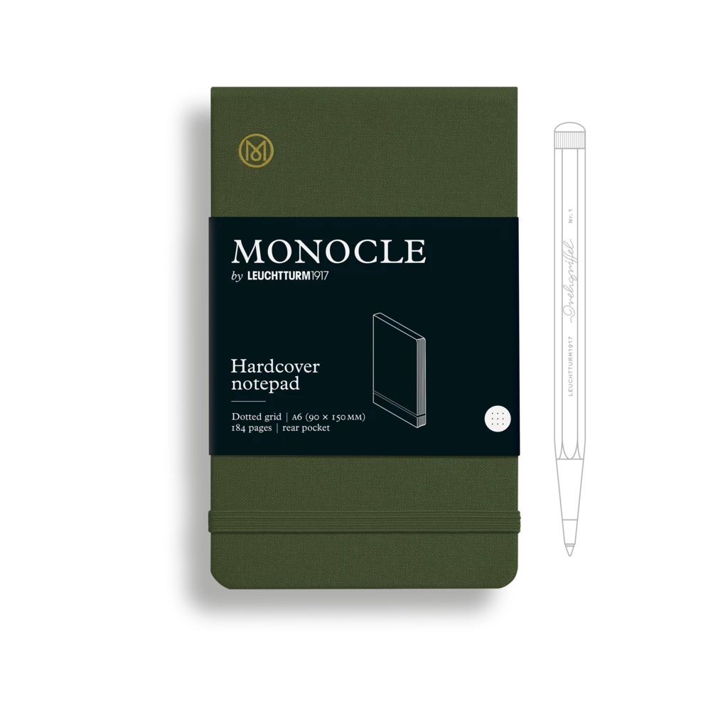 Notizblock Pocket (A6) Monocle, Hardcover, 184 nummerierte Seiten, Olive, Dotted Notizblock Pocket (A6) Monocle, Hardcover, 184 nummerierte Seiten, Olive, Dotted