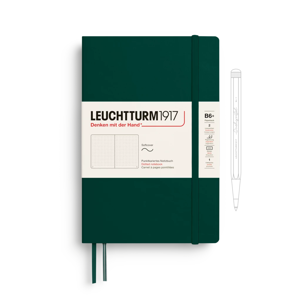 Notebook Paperback (B6+), Softcover, 123 numbered pages, Forest Green, dotted Notebook Paperback (B6+), Softcover, 123 numbered pages, Forest Green, dotted