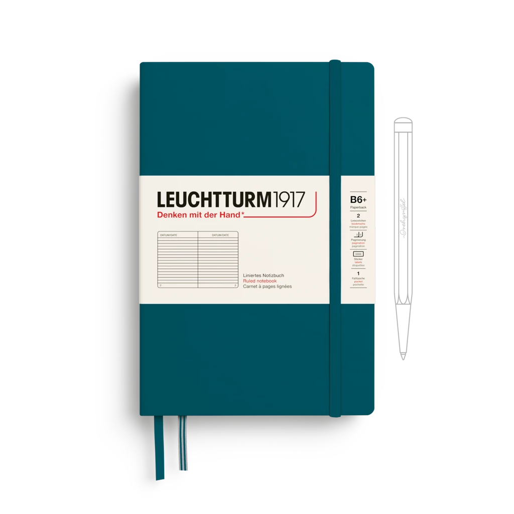 Notebook Paperback (B6+), Hardcover, 219 numbered pages, Pacific Green, ruled Notebook Paperback (B6+), Hardcover, 219 numbered pages, Pacific Green, ruled