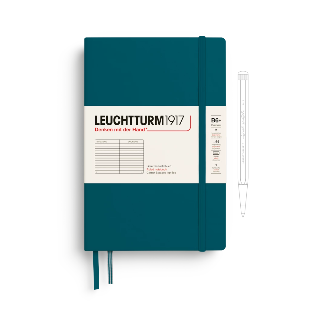 Notizbuch Paperback (B6+), Hardcover, 219 nummerierte Seiten, Pacific Green, Liniert Notizbuch Paperback (B6+), Hardcover, 219 nummerierte Seiten, Pacific Green, Liniert