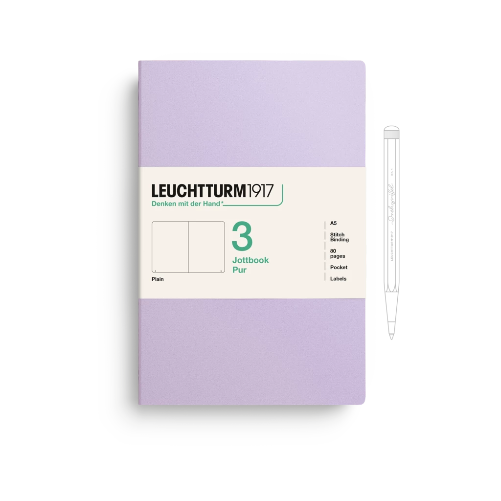 Jottbook pur (A5), 80 numbered pages, plain, Lilac, pack of 3