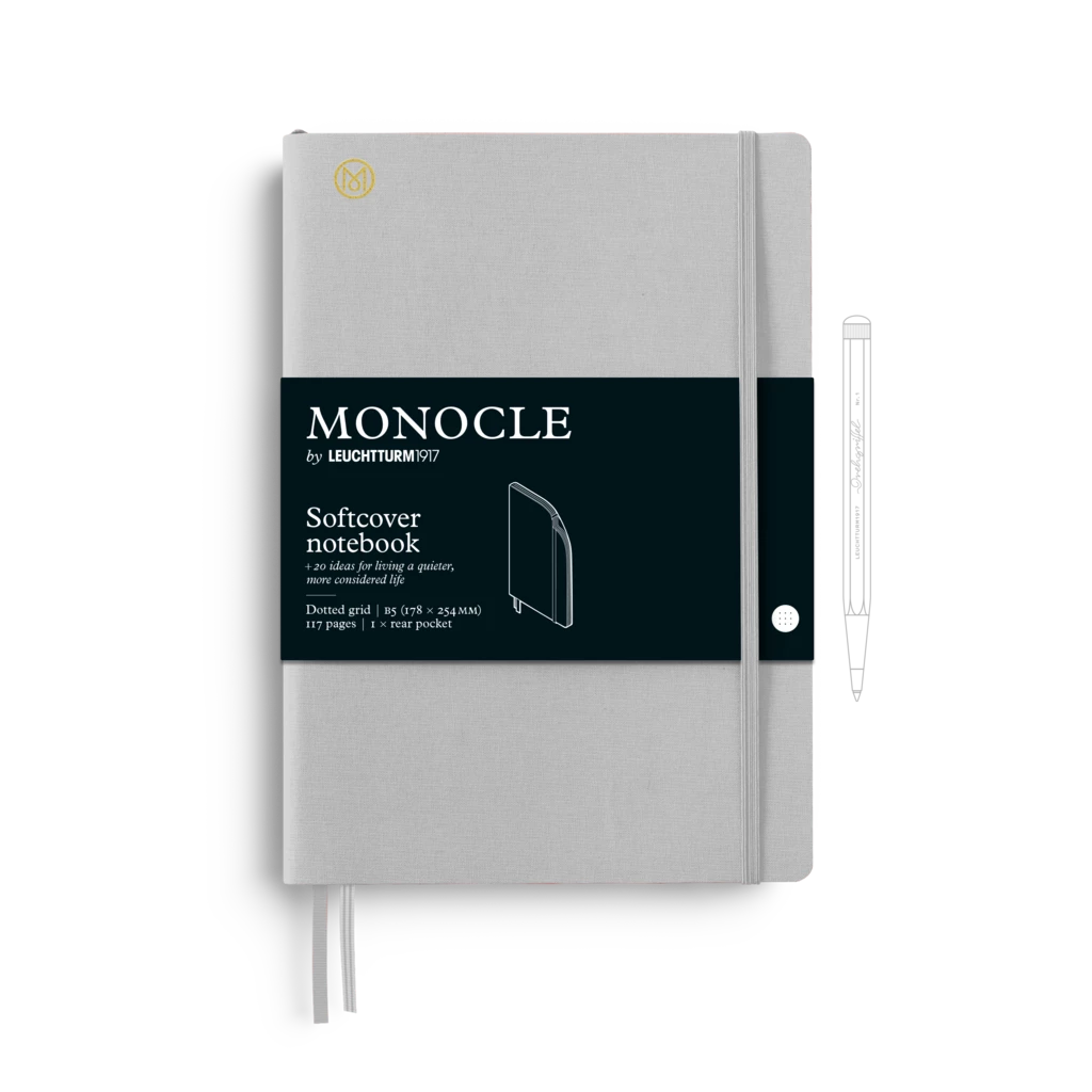 Notizbuch B5 Monocle, Softcover, 128 nummerierte Seiten, Light Grey, dotted Notizbuch B5 Monocle, Softcover, 128 nummerierte Seiten, Light Grey, dotted