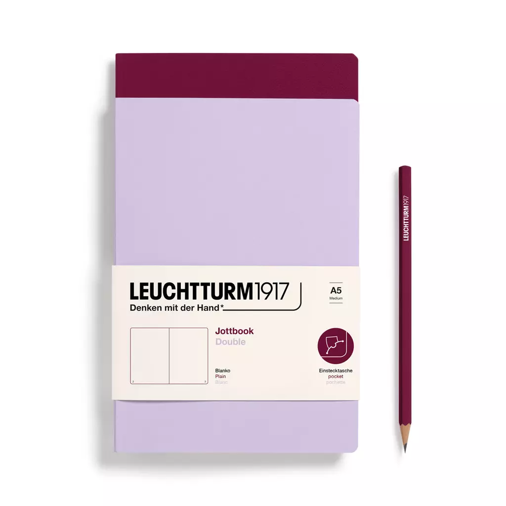 Jottbook (A5), 59 nummerierte Seiten, Blanko, Lilac und Port Red, im Doppelpack