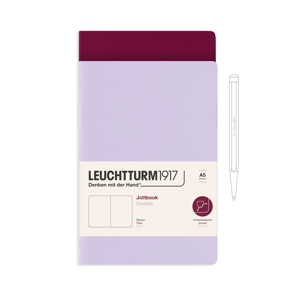 Jottbook (A5), 59 numbered pages, plain, Lilac and Port Red, Pack of 2 Jottbook (A5), 59 numbered pages, plain, Lilac and Port Red, Pack of 2