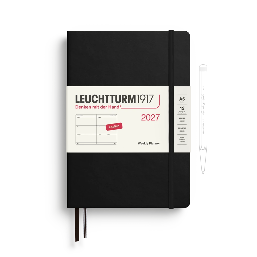 Wochenkalender Medium (A5) 2027, Schwarz, Englisch