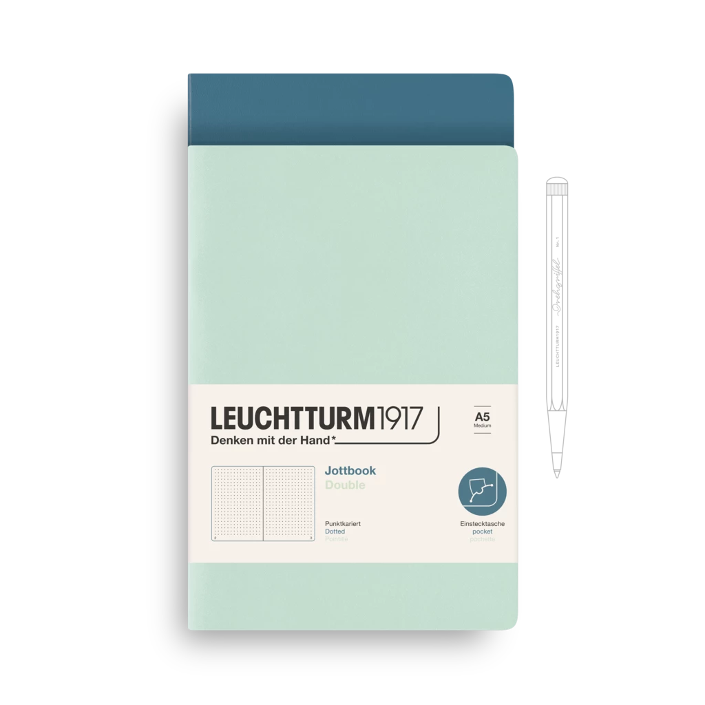 Jottbook (A5), 59 nummerierte Seiten, Dotted, Mint Green und Stone Blue, im Doppelpack