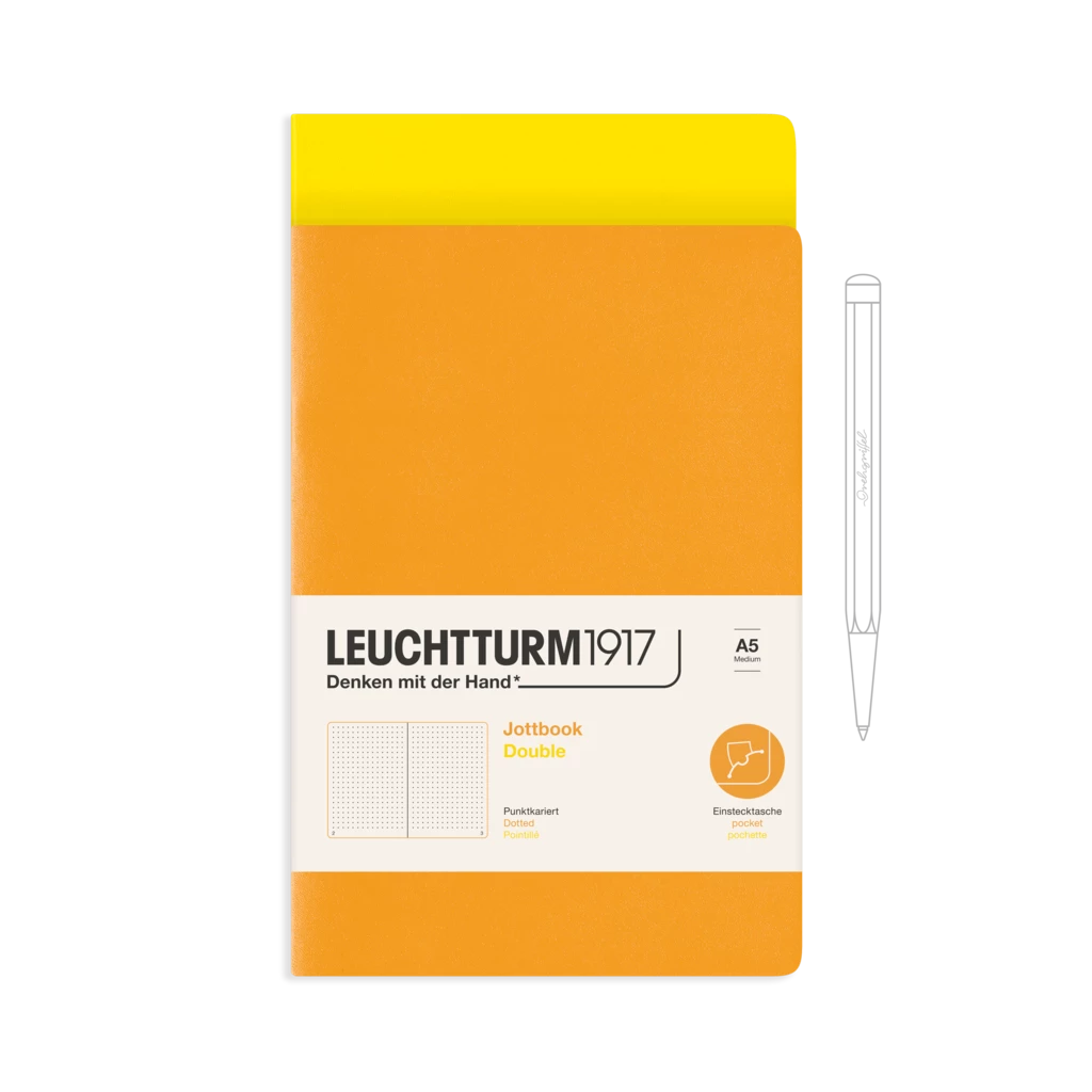 Jottbook (A5), 59 numbered pages, dotted, Lemon and Rising Sun, Pack of 2