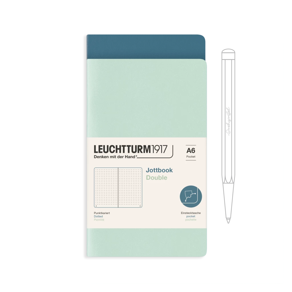 Jottbook (A6), 59 numbered pages, dotted, Mint Green and Stone Blue, Pack of 2 Jottbook (A6), 59 numbered pages, dotted, Mint Green and Stone Blue, Pack of 2