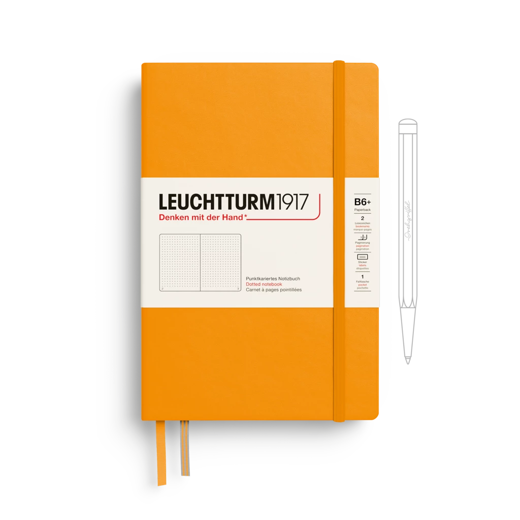 Notebook Paperback (B6+), Hardcover, 219 numbered pages, Rising Sun, dotted Notebook Paperback (B6+), Hardcover, 219 numbered pages, Rising Sun, dotted