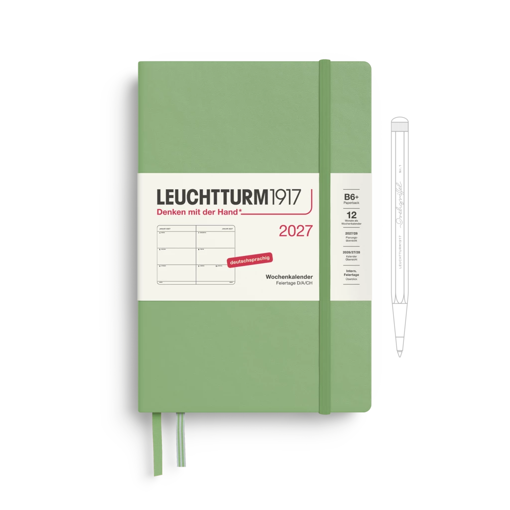 Wochenkalender Paperback (B6+) 2027, Salbei, Deutsch