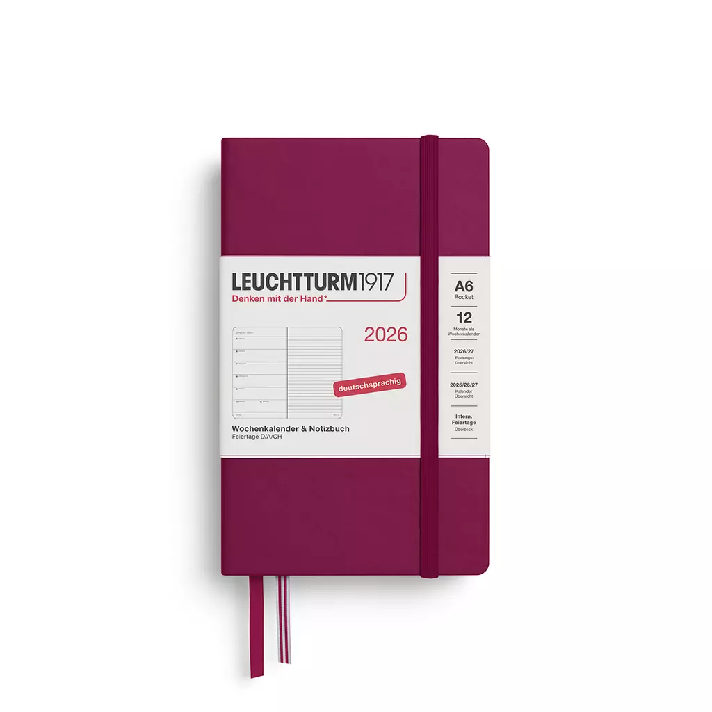 Wochenkalender & Notizbuch Pocket (A6) 2026, Port Red, Deutsch