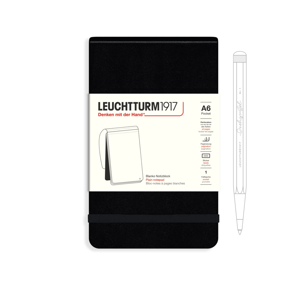 Notizblock Pocket (A6), Hardcover, 184 nummerierte Seiten, Schwarz, Blanko Notizblock Pocket (A6), Hardcover, 184 nummerierte Seiten, Schwarz, Blanko