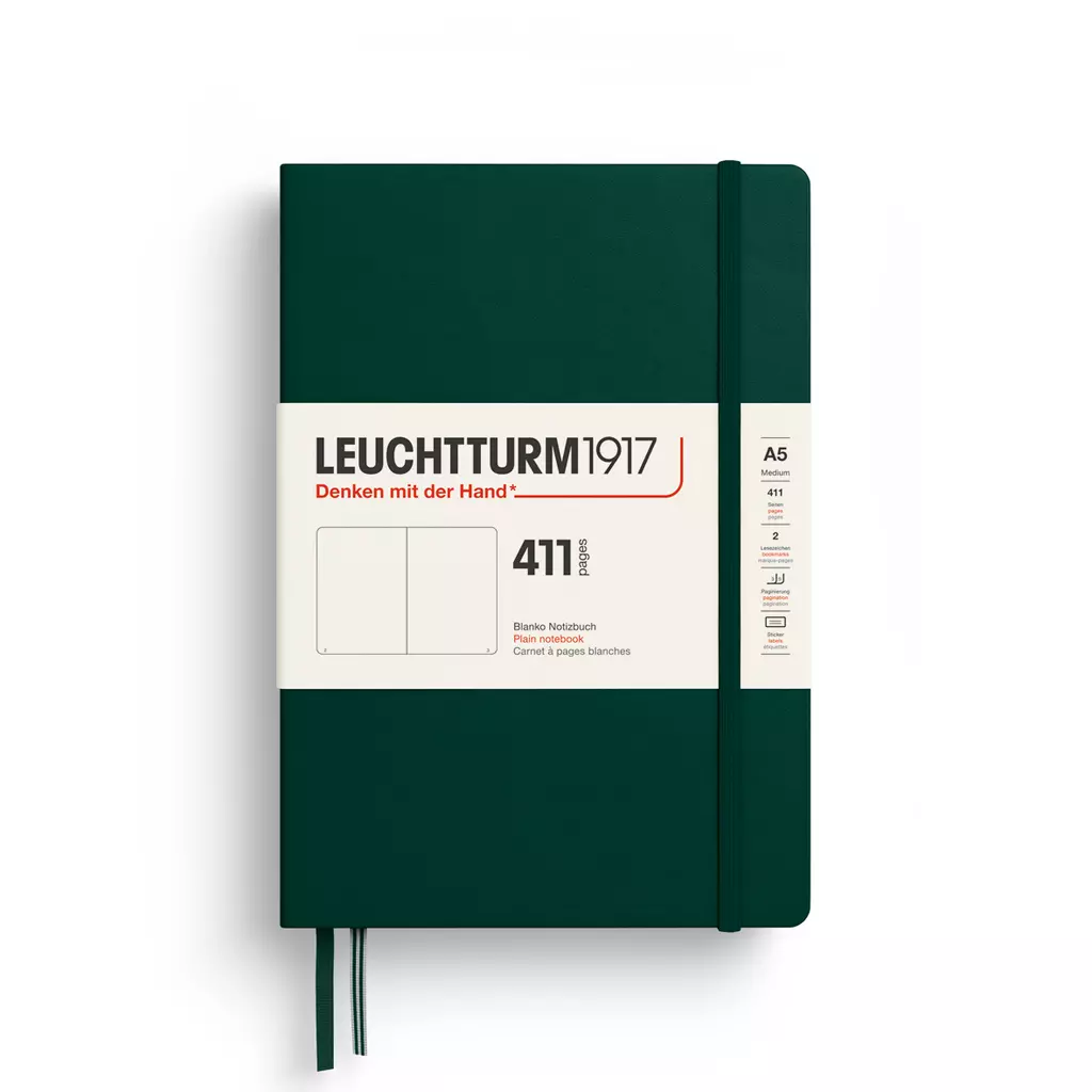 Notizbuch Medium (A5), Hardcover, 411 nummerierte Seiten, Forest Green, Blanko
