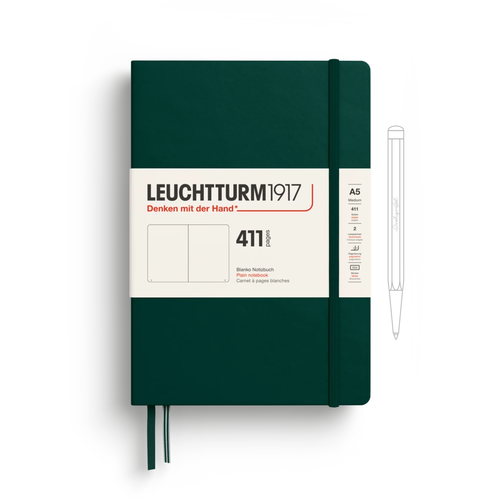 Notebook Medium (A5), Hardcover, 411 numbered pages, Forest Green, Plain Notebook Medium (A5), Hardcover, 411 numbered pages, Forest Green, Plain