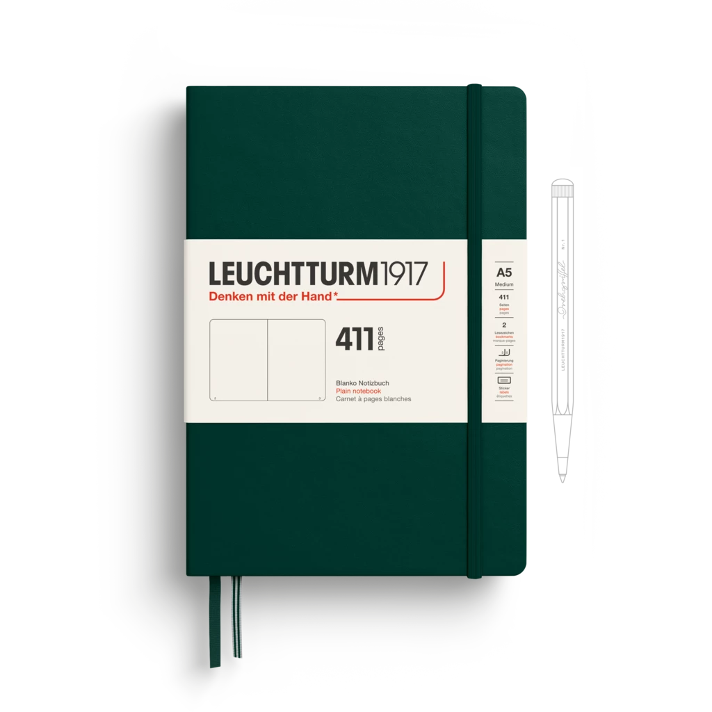 Notizbuch Medium (A5), Hardcover, 411 nummerierte Seiten, Forest Green, Blanko Notizbuch Medium (A5), Hardcover, 411 nummerierte Seiten, Forest Green, Blanko