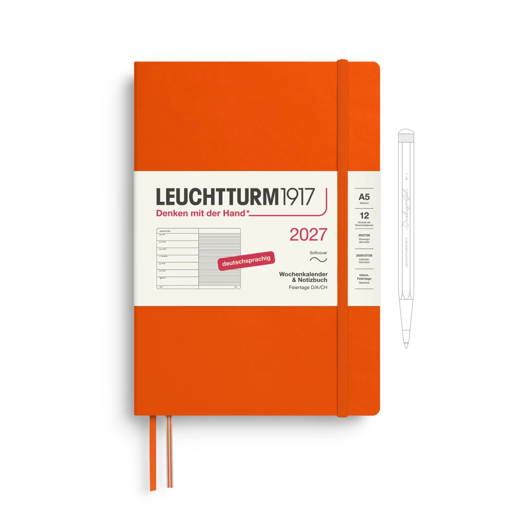 Wochenkalender & Notizbuch Medium (A5) 2027, Softcover, Pumpkin, Deutsch