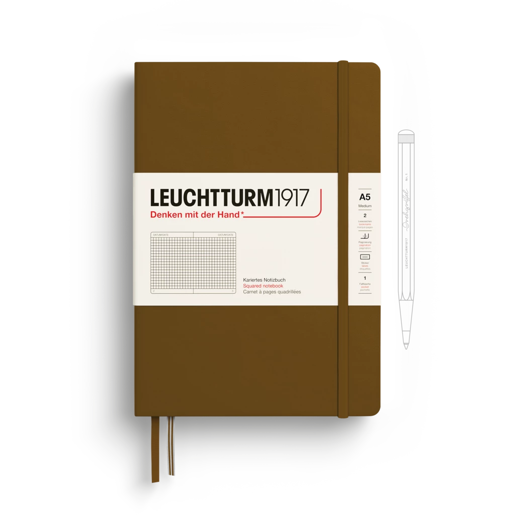 Notizbuch Medium (A5), Hardcover, 251 nummerierte Seiten, Spice Brown, kariert
