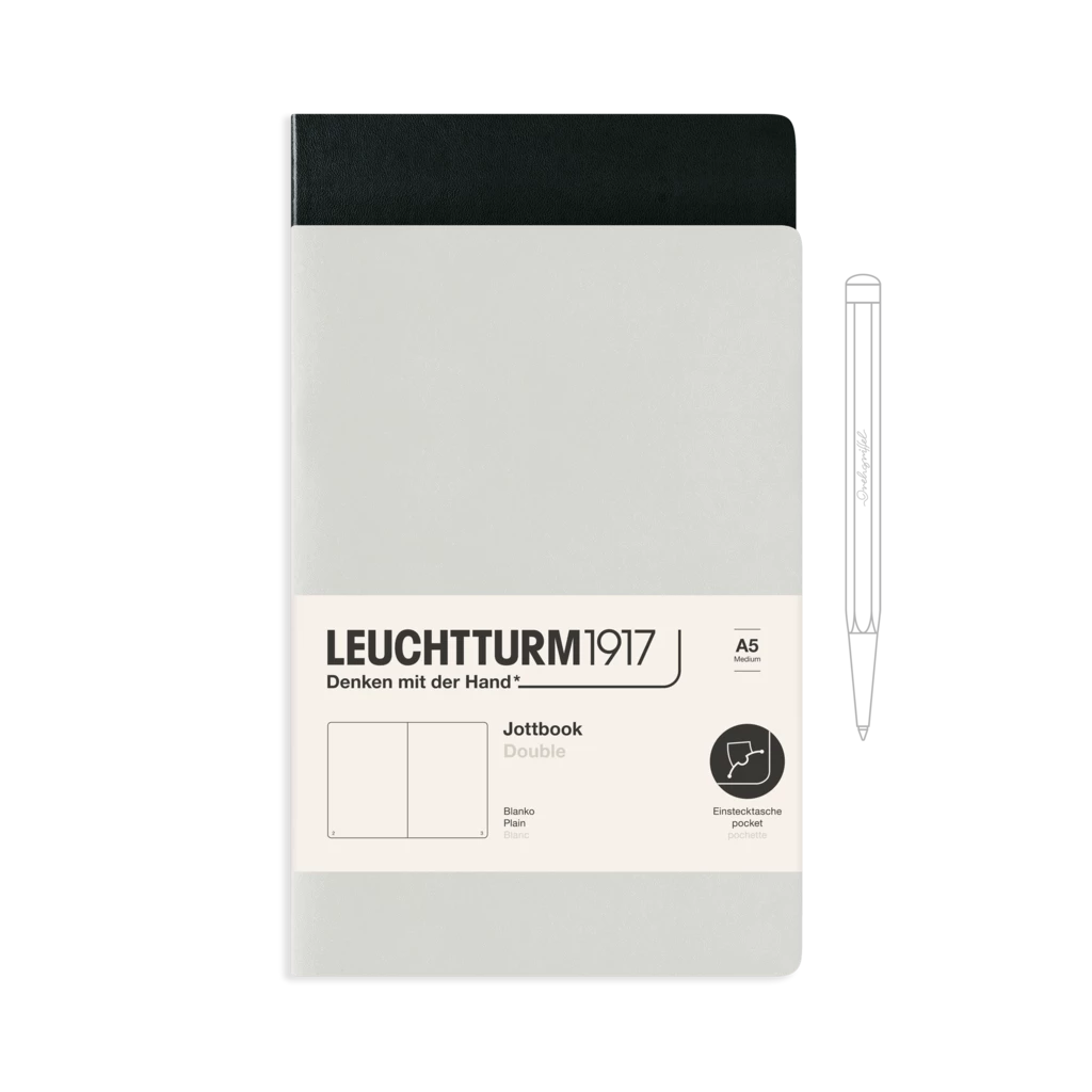 Jottbook (A5), 59 numbered pages, plain, Light Grey and Black, Pack of 2 Jottbook (A5), 59 numbered pages, plain, Light Grey and Black, Pack of 2