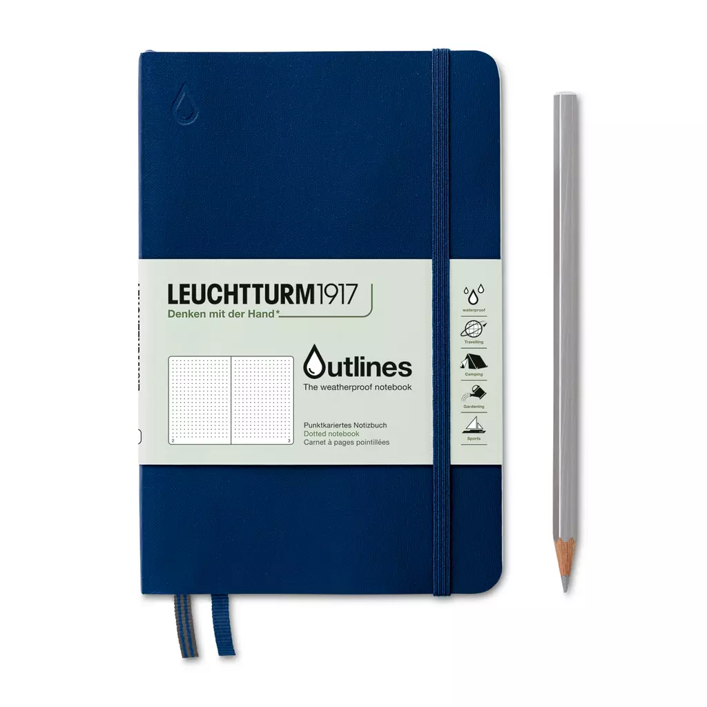 Notizbuch Paperback (B6+), Outlines, Flexcover, 89 nummerierte Seiten, Navy Blue, Dotted
