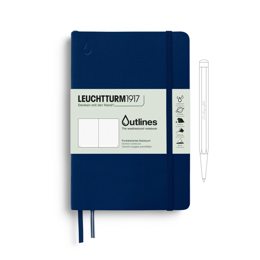 Notebook Paperback (B6+), Outlines, Flexcover, 89 numbered pages, Navy Blue, dotted Notebook Paperback (B6+), Outlines, Flexcover, 89 numbered pages, Navy Blue, dotted