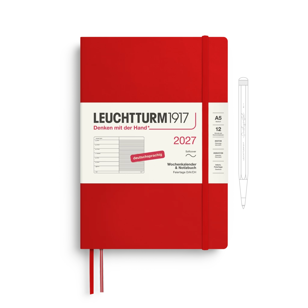 Wochenkalender & Notizbuch Medium (A5) 2027, Softcover, Cherry, Deutsch