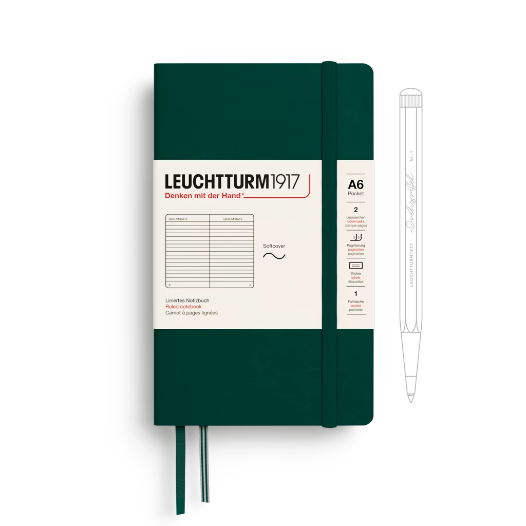 Notebook Pocket (A6), Softcover, 123 numbered pages, Forest Green, ruled Notebook Pocket (A6), Softcover, 123 numbered pages, Forest Green, ruled