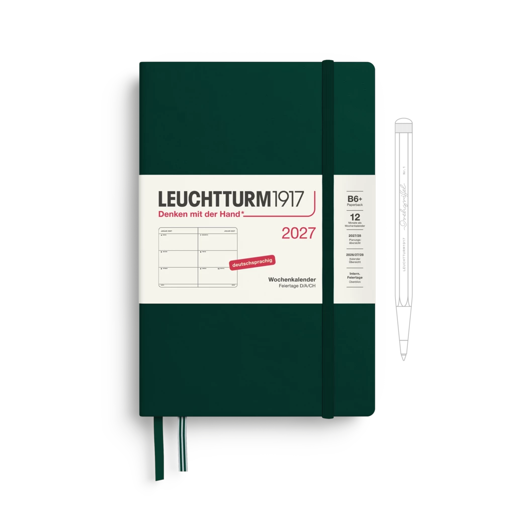 Wochenkalender Paperback (B6+) 2027, Forest Green, Deutsch