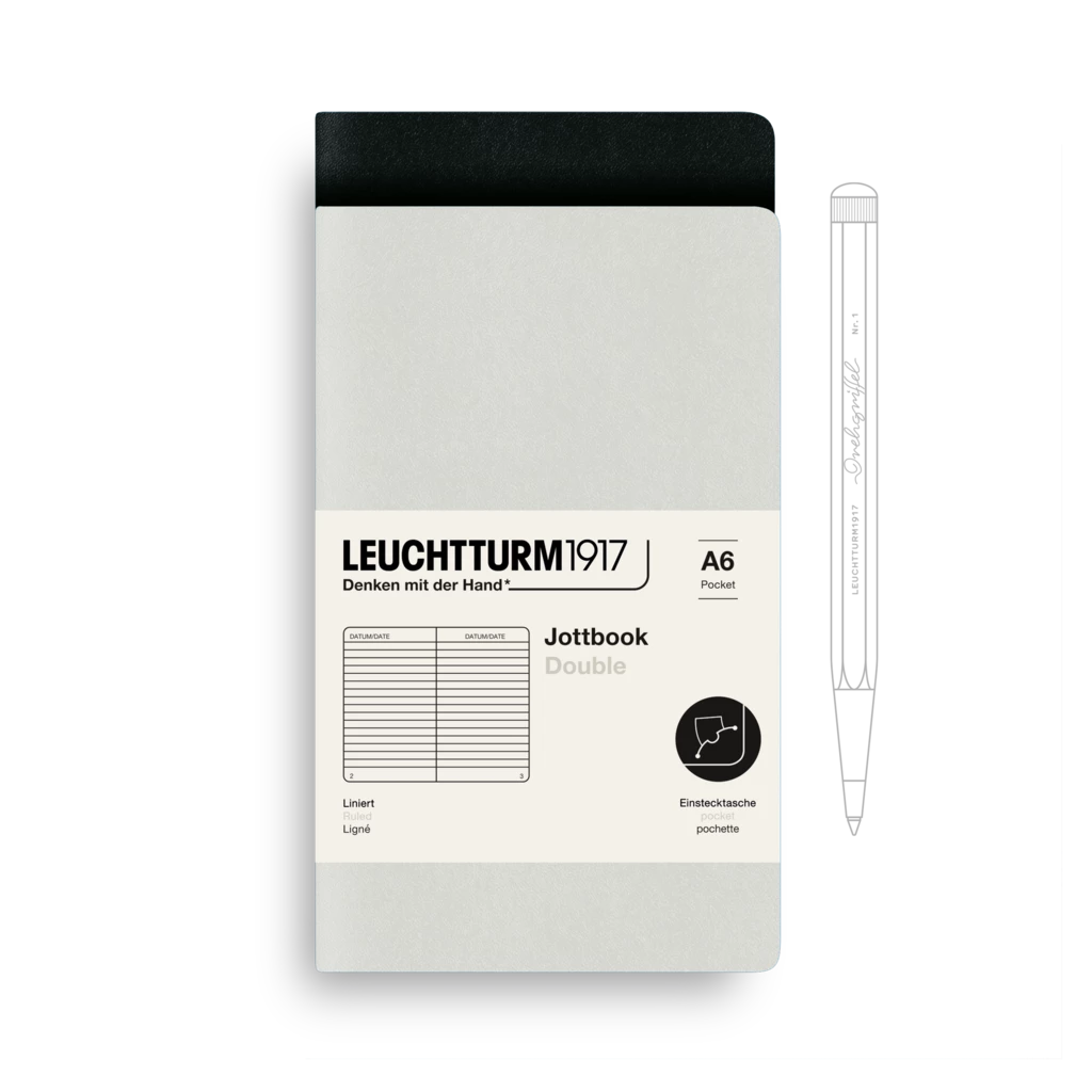 Jottbook (A6), 59 nummerierte Seiten, Liniert, Light Grey und Schwarz, im Doppelpack Jottbook (A6), 59 nummerierte Seiten, Liniert, Light Grey und Schwarz, im Doppelpack
