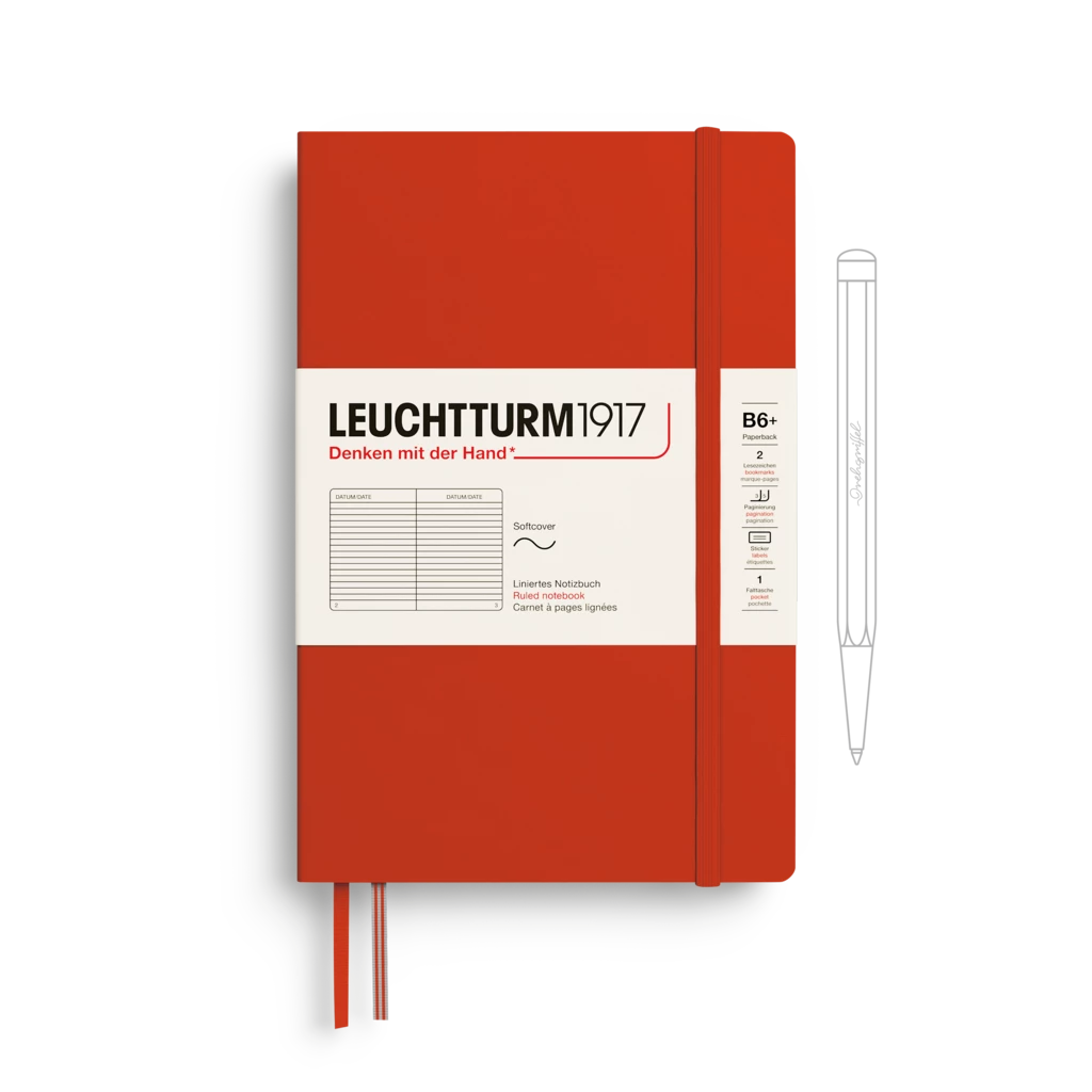Notizbuch Paperback (B6+), Softcover, 123 nummerierte Seiten, Fox Red, Liniert