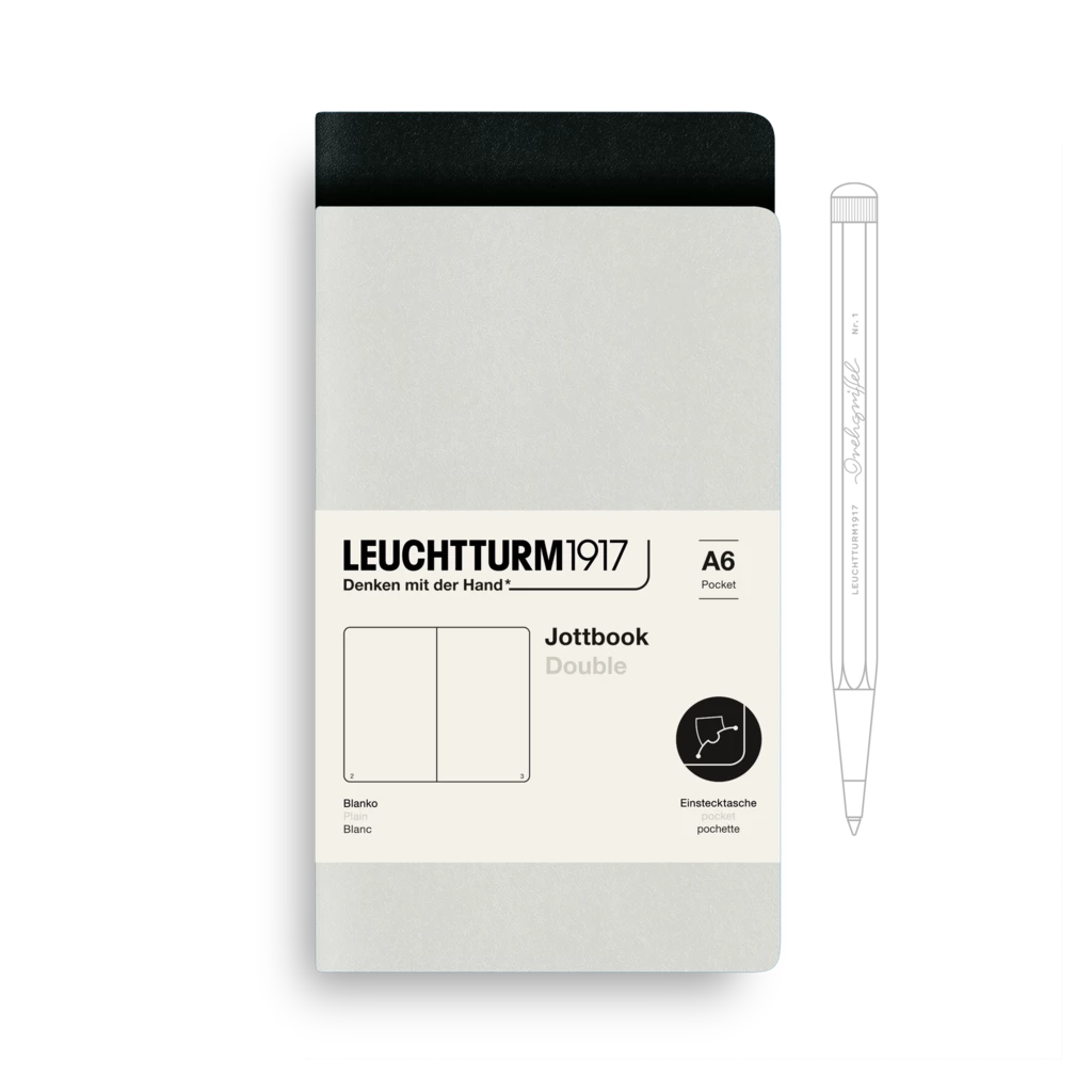 Jottbook (A6), 59 nummerierte Seiten, Blanko, Light Grey und Schwarz, im Doppelpack Jottbook (A6), 59 nummerierte Seiten, Blanko, Light Grey und Schwarz, im Doppelpack
