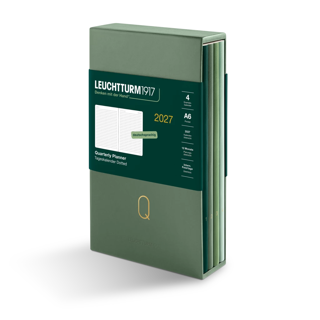 Quarterly Agenda Dá Pagína, Punteado, Pocket A6, 2027, juego de 4, Shades of Green, Alemán