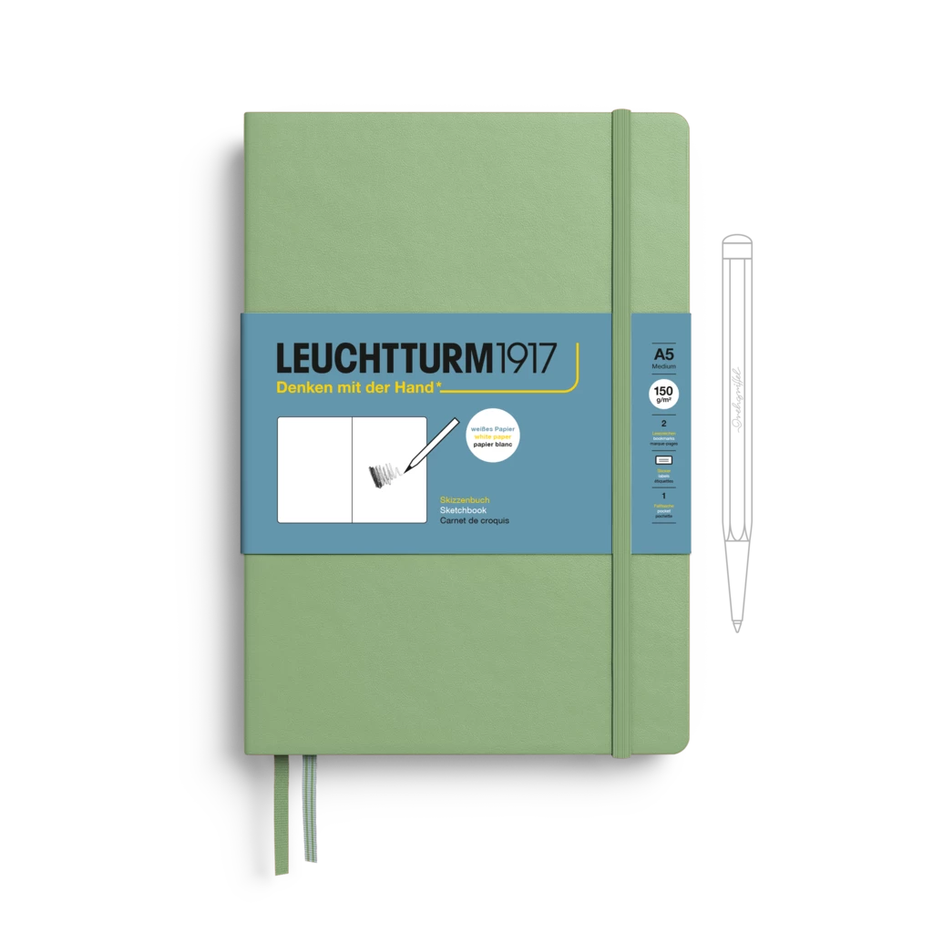 Skizzenbuch Medium (A5), Hardcover, 112 Seiten (150 g/qm), blanko, Salbei Skizzenbuch Medium (A5), Hardcover, 112 Seiten (150 g/qm), blanko, Salbei