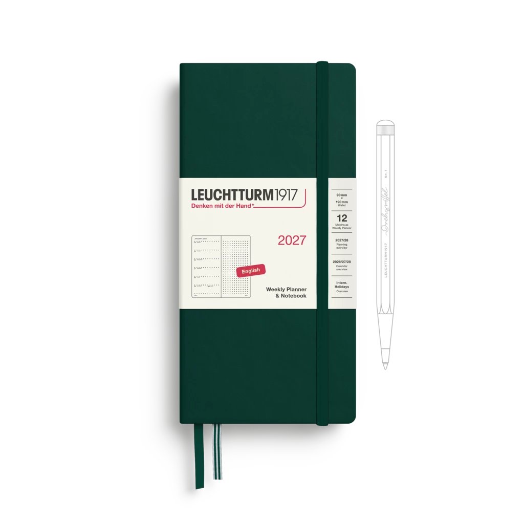 Wochenkalender & Notizbuch Dotted Wallet (B6+ x A6) 2027, Forest Green, Englisch