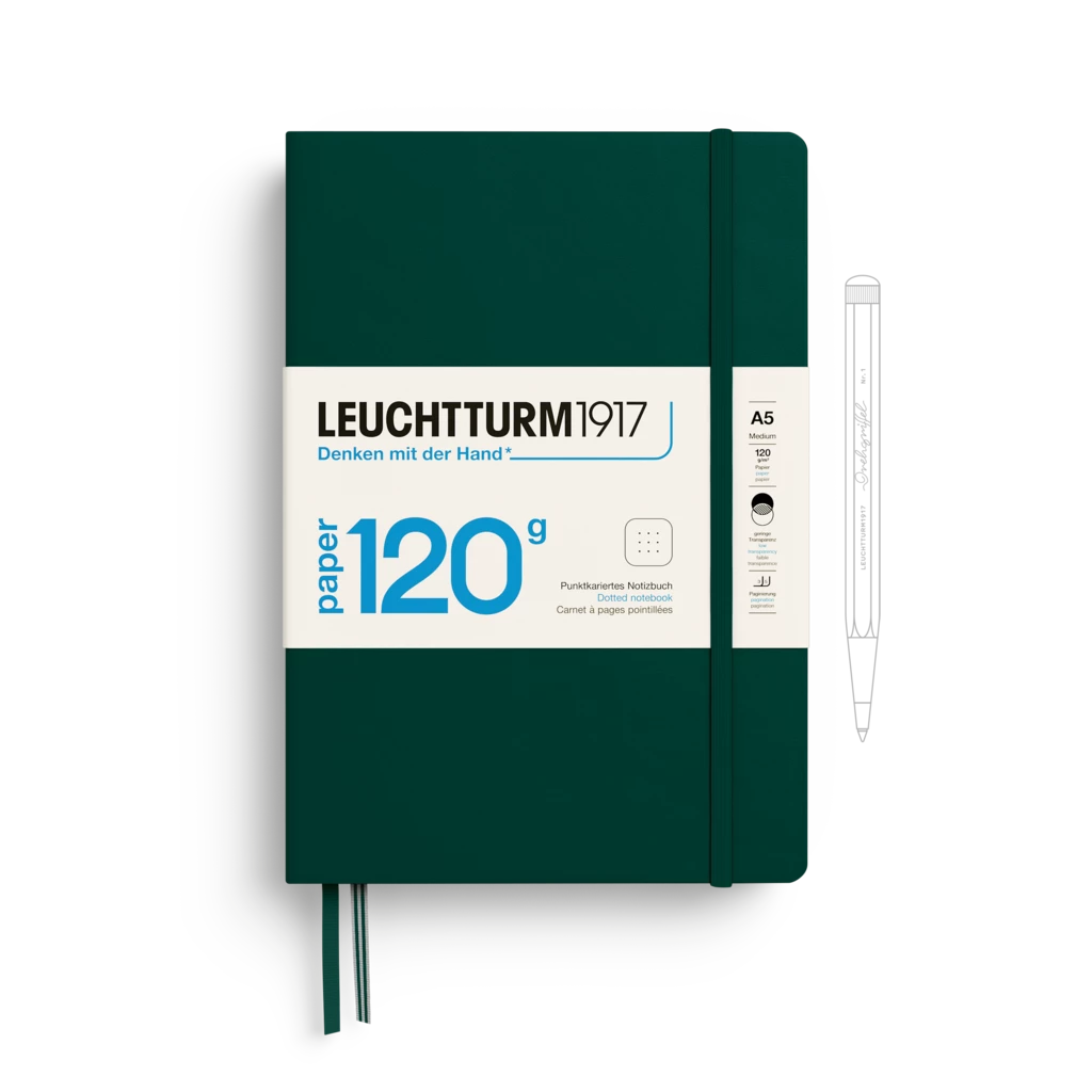 Notebook Medium (A5), EDITION 120, Hardcover, 203 numbered pages, Forest Green, dotted Notebook Medium (A5), EDITION 120, Hardcover, 203 numbered pages, Forest Green, dotted
