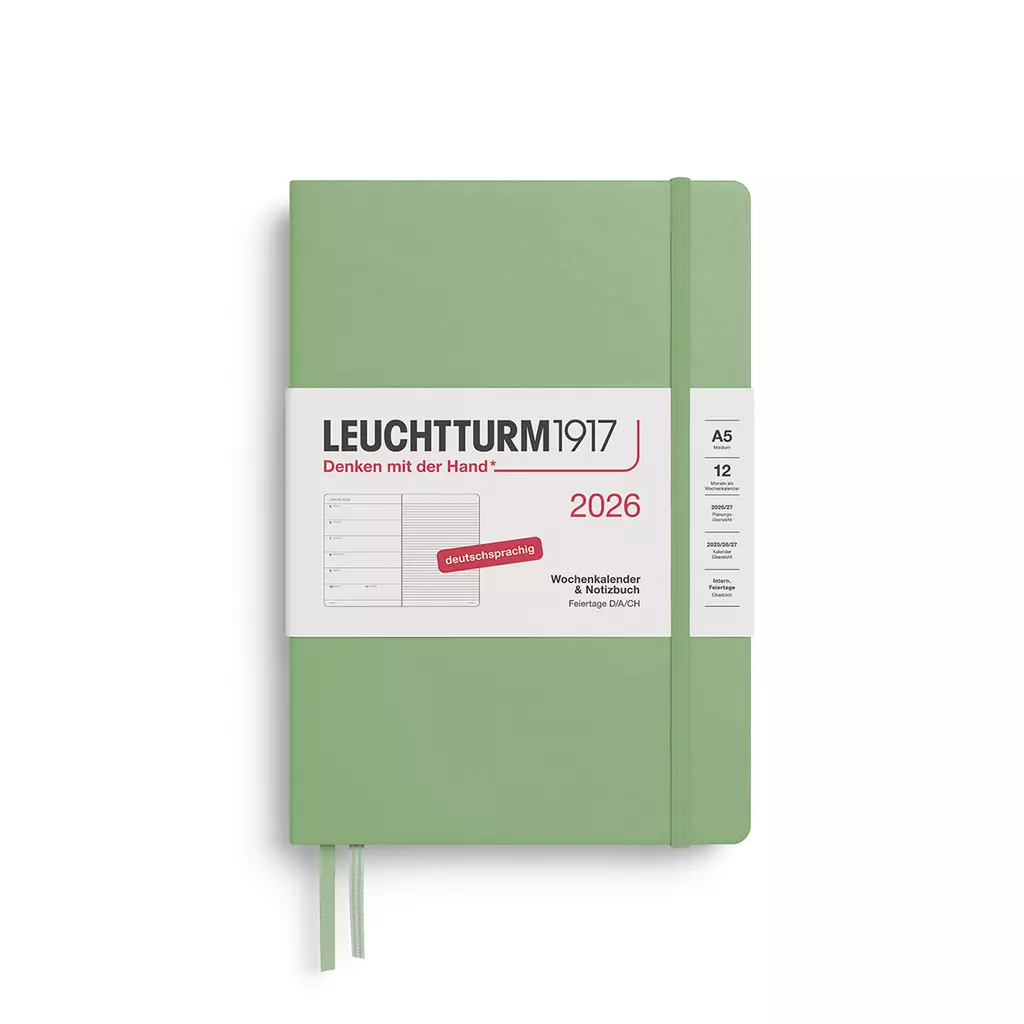 Wochenkalender & Notizbuch Medium (A5) 2026, Salbei, Deutsch