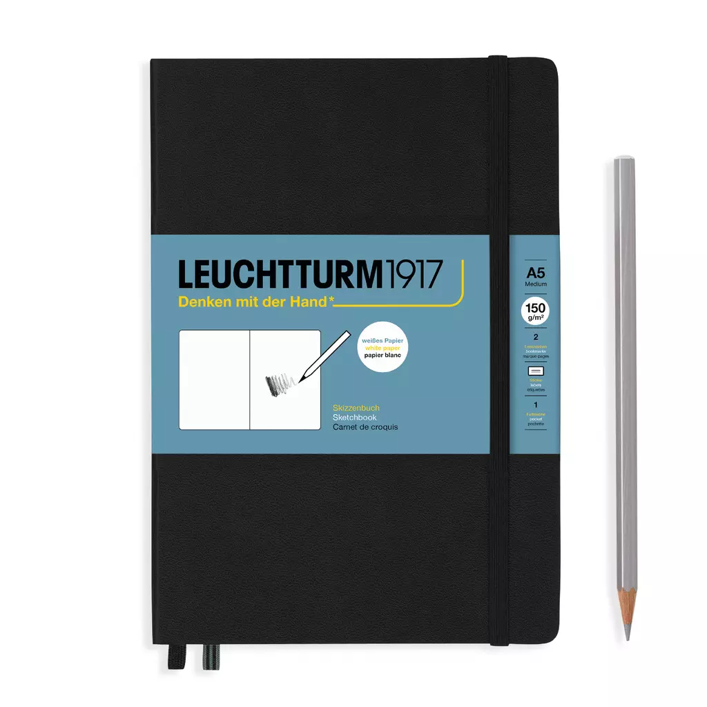 Skizzenbuch Medium (A5), Hardcover, 112 Seiten (150 g/qm), blanko, Schwarz