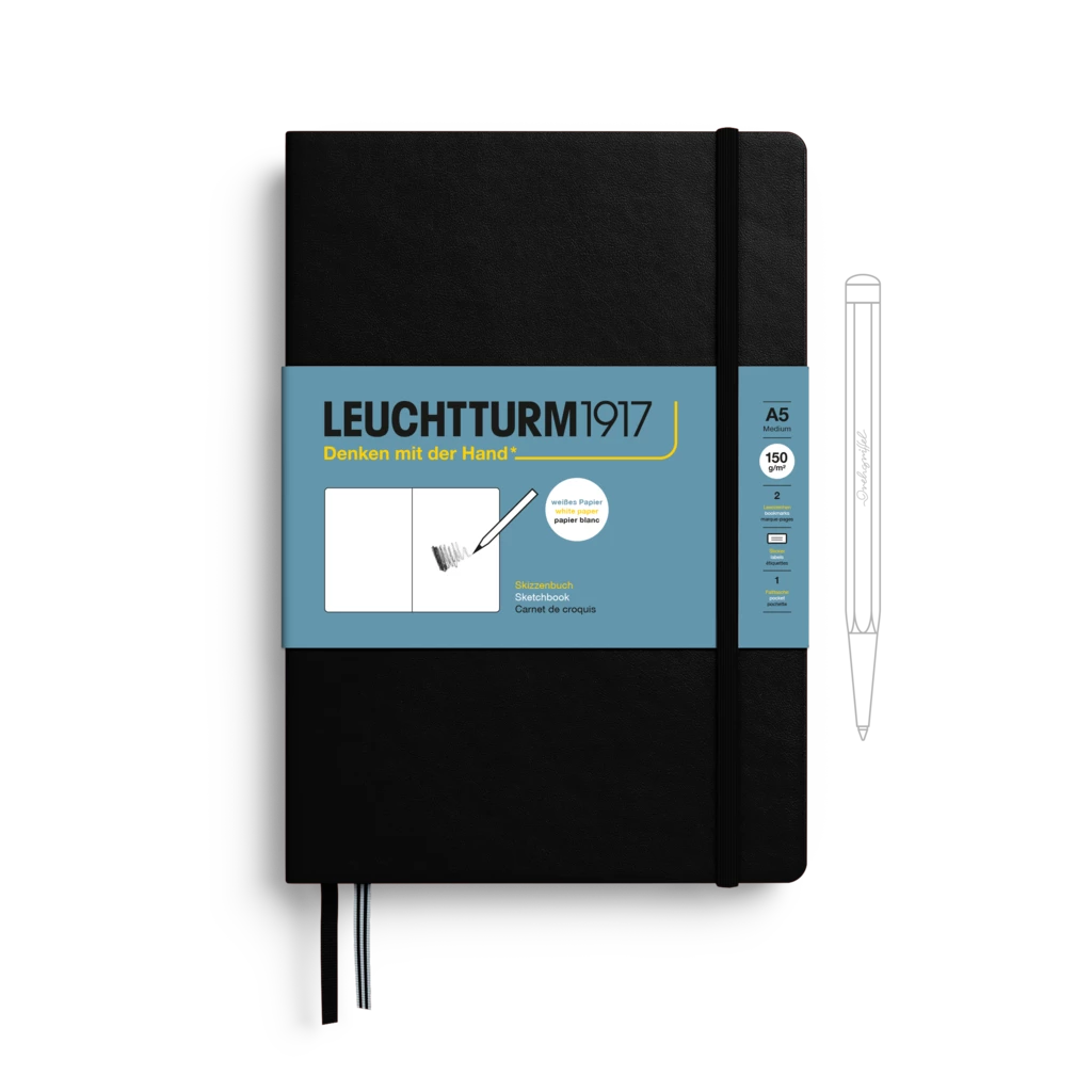 Skizzenbuch Medium (A5), Hardcover, 112 Seiten (150 g/qm), blanko, Schwarz Skizzenbuch Medium (A5), Hardcover, 112 Seiten (150 g/qm), blanko, Schwarz