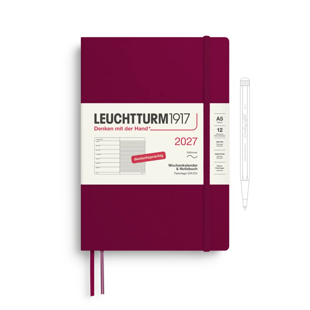 Wochenkalender & Notizbuch Medium (A5) 2027, Softcover, Port Red, Deutsch Wochenkalender & Notizbuch Medium (A5) 2027, Softcover, Port Red, Deutsch