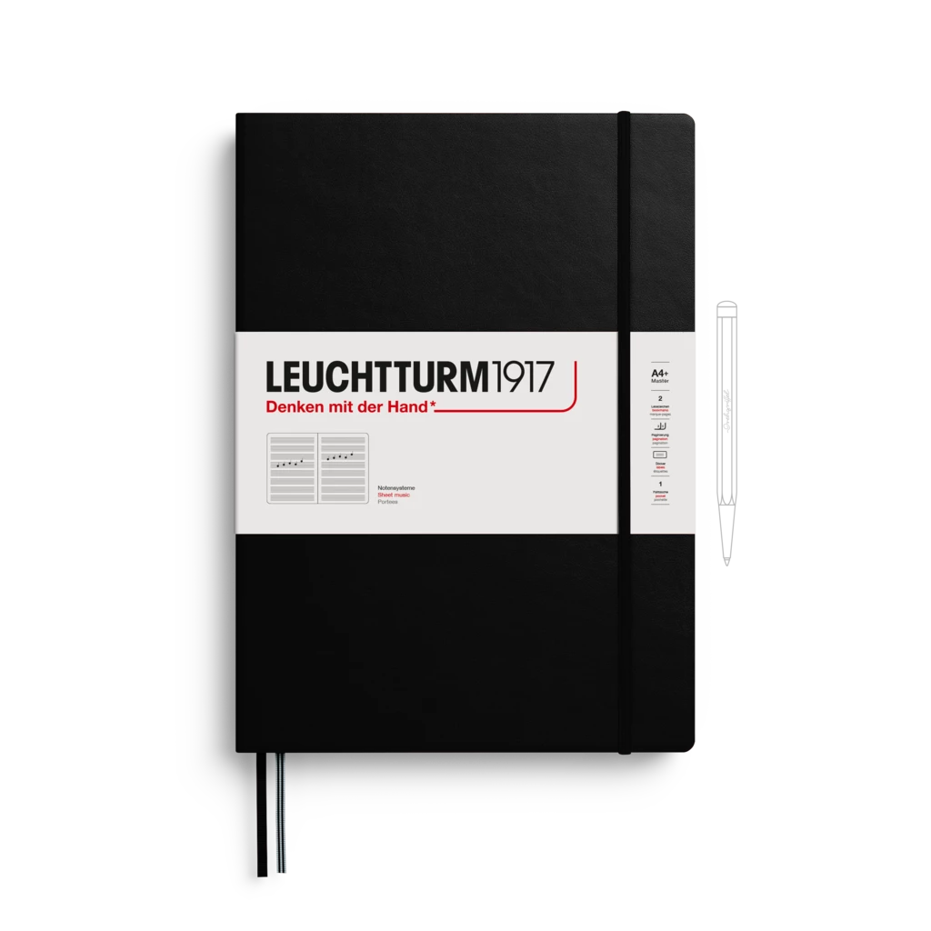 Notizbuch Master Slim (A4+), Hardcover, 123 nummerierte Seiten, Schwarz, Notenlinien Notizbuch Master Slim (A4+), Hardcover, 123 nummerierte Seiten, Schwarz, Notenlinien