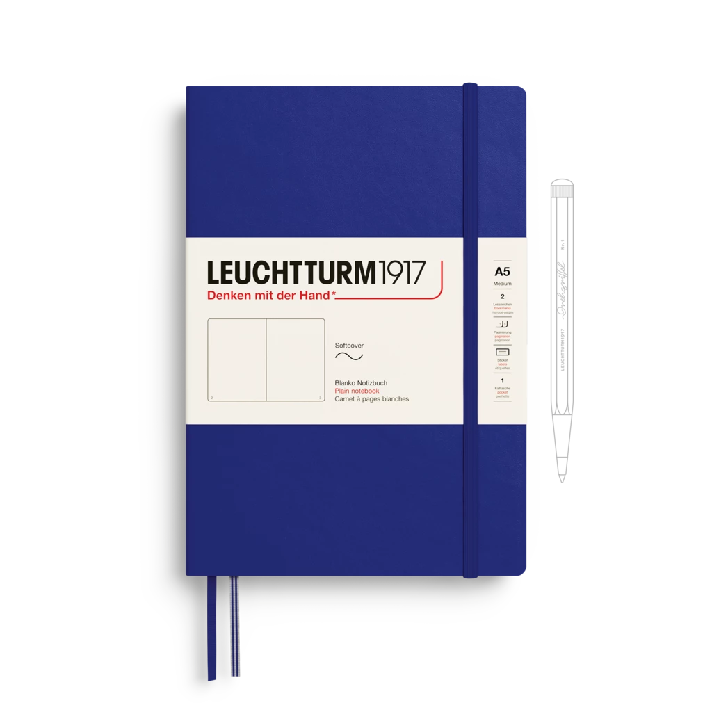 Notizbuch Medium (A5), Softcover, 123 nummerierte Seiten, Ink, blanko