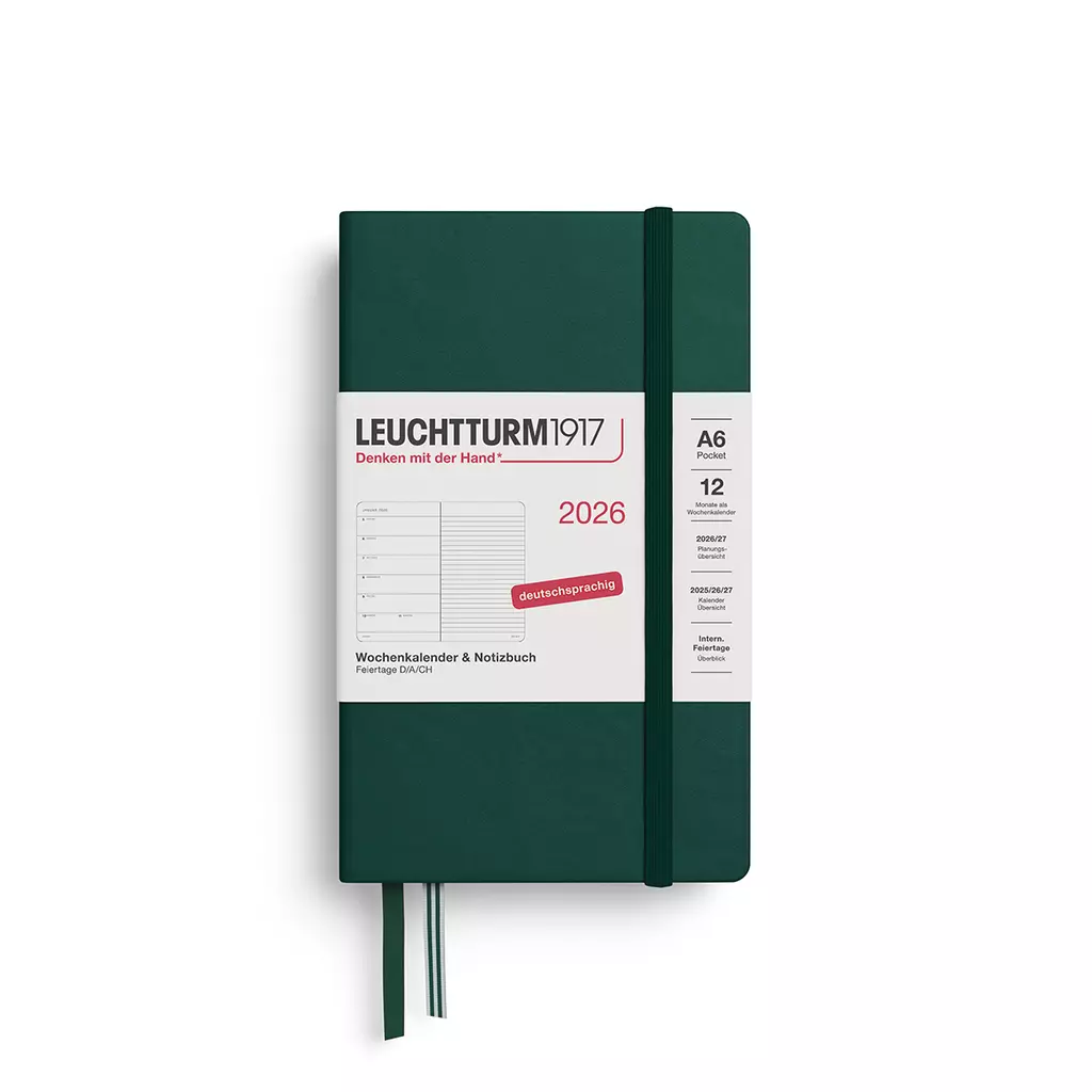 Wochenkalender & Notizbuch Pocket (A6) 2026, Forest Green, Deutsch