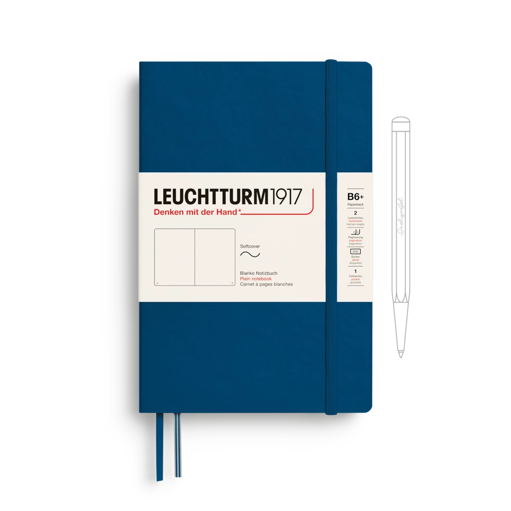 Notizbuch Paperback (B6+), Softcover, 123 nummerierte Seiten, Indigo, Blanko
