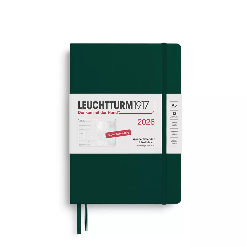 Wochenkalender & Notizbuch Dotted Medium (A5) 2026, Forest Green, Deutsch