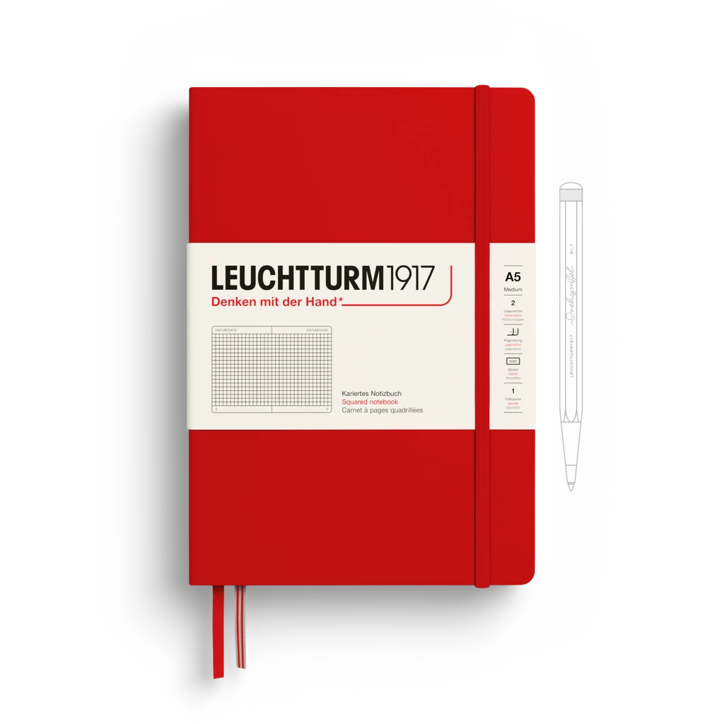 Notizbuch Medium (A5), Hardcover, 251 nummerierte Seiten, Cherry, kariert