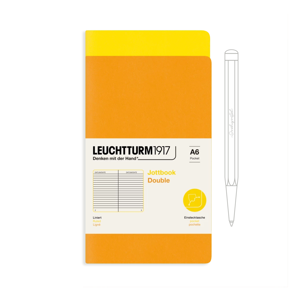 Jottbook (A6), 59 numbered pages, ruled, Lemon and Rising Sun, Pack of 2 Jottbook (A6), 59 numbered pages, ruled, Lemon and Rising Sun, Pack of 2